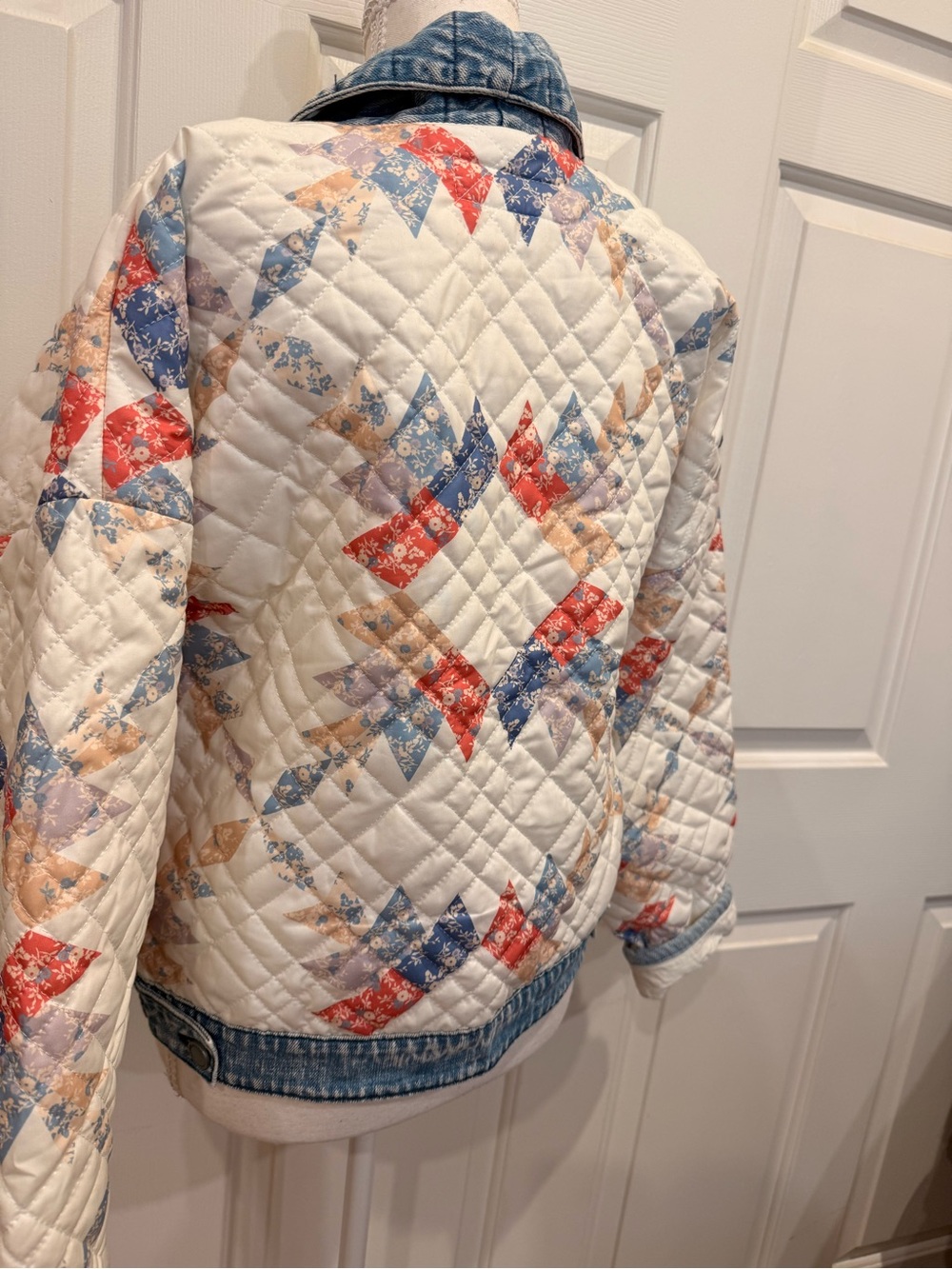 BLANKNYC Quilted Patchwork Jacket S Floral Denim Trim Cottagecore - Picture 7 of 9